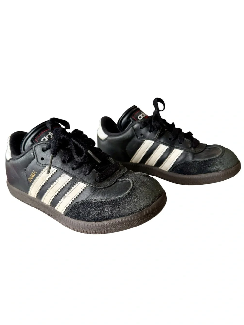 Adidas Black Samba Sneakers Boys Sz 1 Shoes Classic Three-Stripe Gum Sole